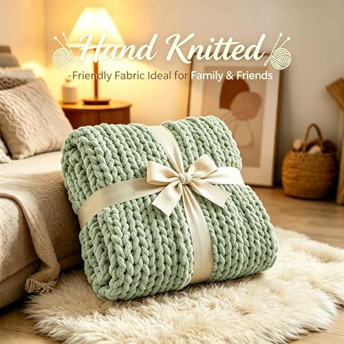 Admitrack Sage Green Chunky Knit Blanket Throw 60x80 - Cozy Couch Decor
