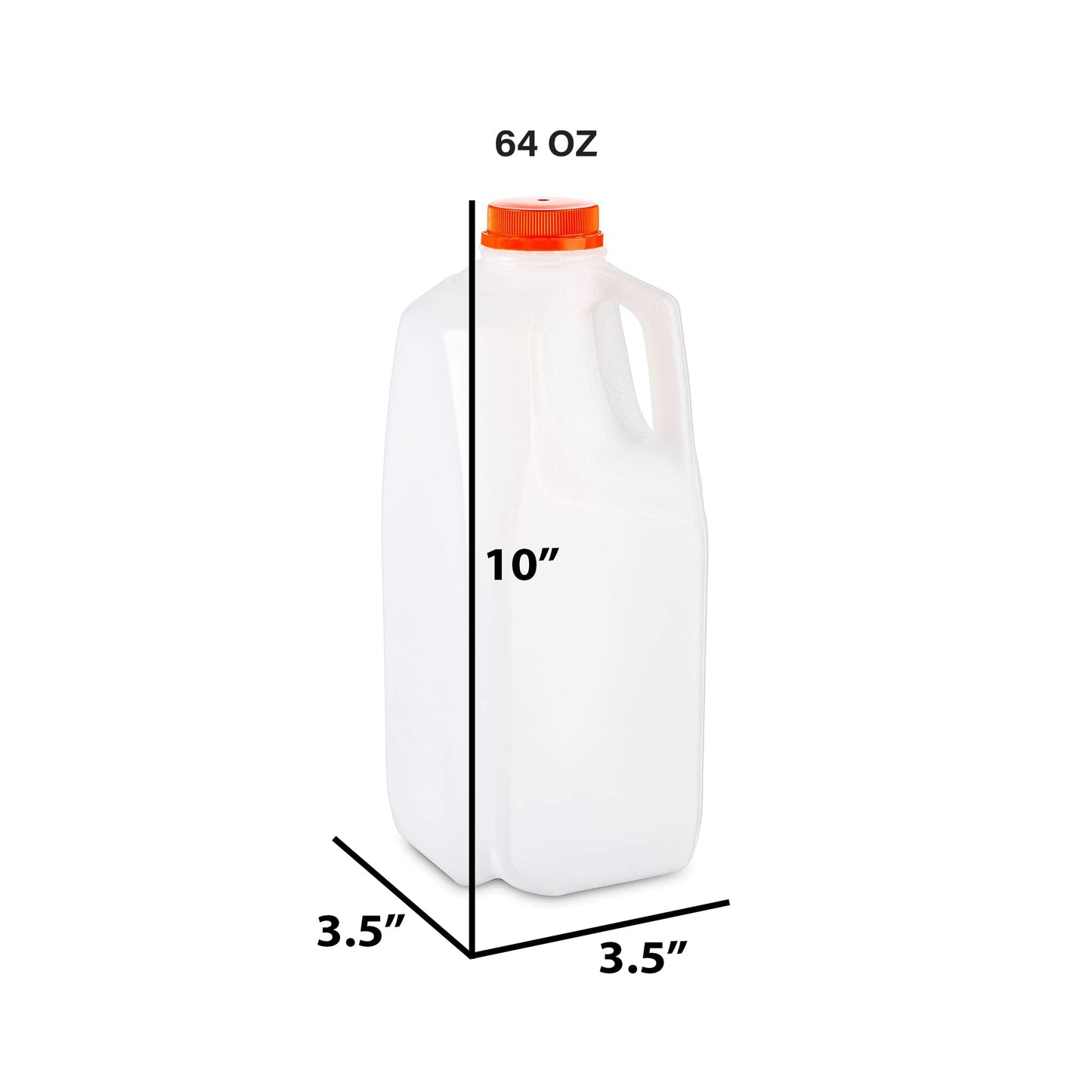 MT Products 64 Oz HDPE Plastic Juice Bottles with Orange Tamper Evident Caps Set of 6 Bottles and 6 Caps - Made in The USA
