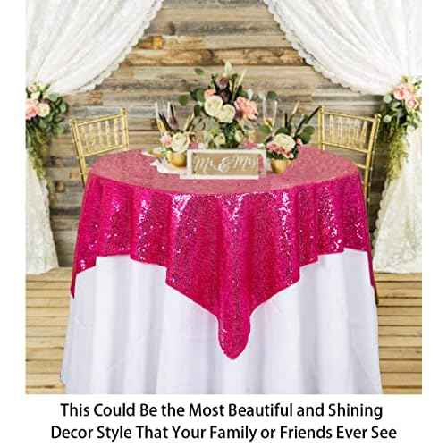 ShinyBeauty Sequin Table Overlay Hot Pink 36''x36'' Small Sequin Tablecloth Square Sequin Table Cloth/Linen for Wedding/Party/Event/Decoration 36inx36in Fuchsia Birthday Tablecloth