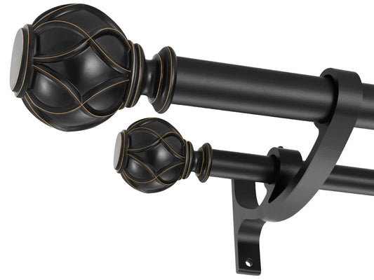 Double Curtain Rods for Window 144 to 164 Inch, Heavy Duty 1-Inch Front and 5/8 Inch Back Double Drapery Rods Decorative with Classic Finials, Matte Black