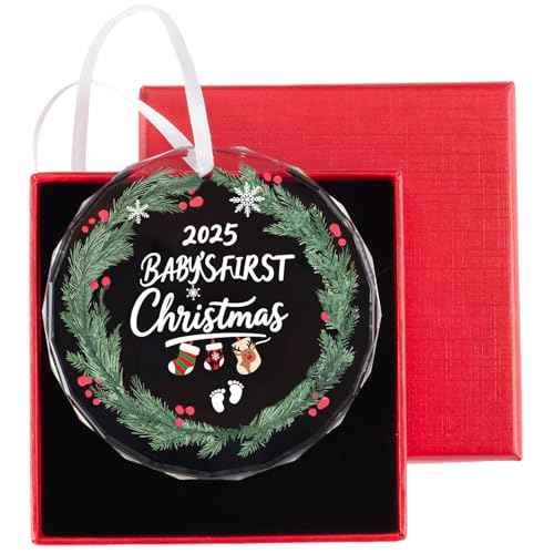 DIBALA Baby's First Christmas Ornament 2025 Boy - Shatterproof Glass Christmas Tree Decorations for Baby Girl & Boy-New Parents