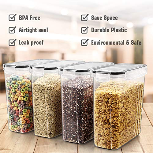 Wildone Cereal Storage Containers Set 6 Pieces - Black 4L Airtight BPA-Free Food Storage