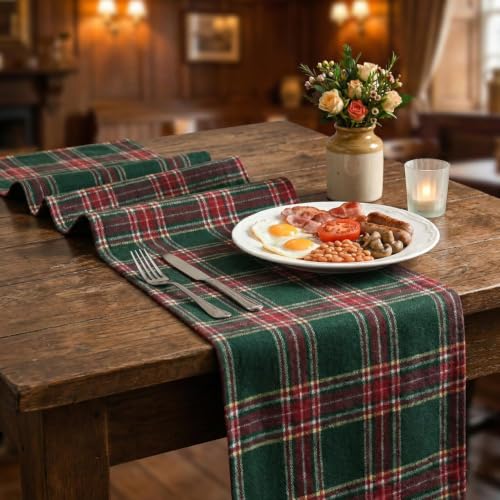 Artoid Mode 13x90 Inch Green Red Farmhouse Plaid Christmas Table Runner