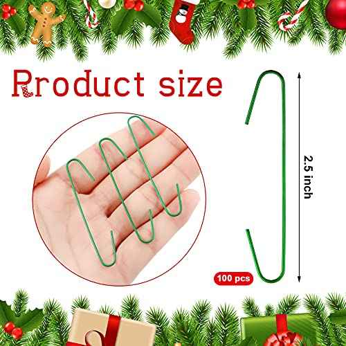 Hotop 100 Pieces Christmas Ornament Hooks Xmas Ornament Hangers 2.5 Inch Large Metal Wire Christmas Tree Decorating Hooks Green Christmas Ball Hanging Hangers for Christmas Party Decorations