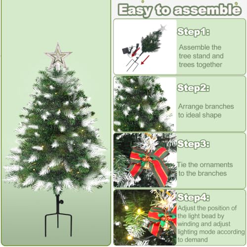 Tailerri Mini Christmas Trees Solar Decor 2 Pack with Snowy Foliage - 8 Lighting Modes