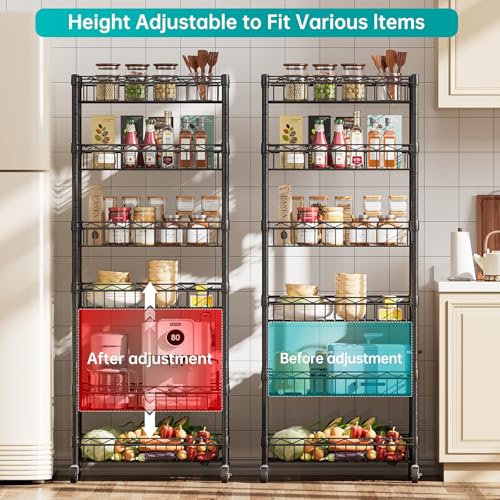 6-Tier Wire Shelving Unit with Adjustable Shelves & Wheels - Black 17"Dx12"Wx63"H