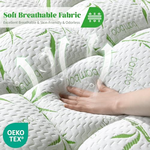 Green Queen Mattress Topper 3 Inch Viscose Bamboo Cooling Pillow Pad Cover