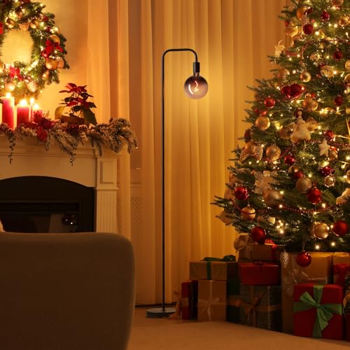 Black 1800K Minimalist Floor Lamp with Globe Bulb - Tall Industrial Living Room Light