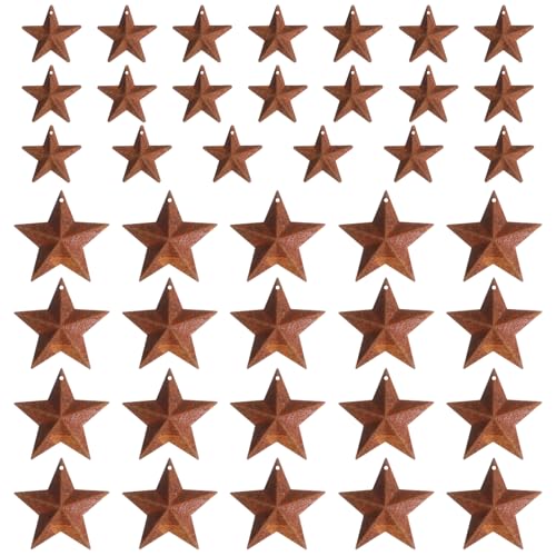 Mini Rusty Metal Barn Stars - 40 Pieces for Crafts & Decor, Two Sizes