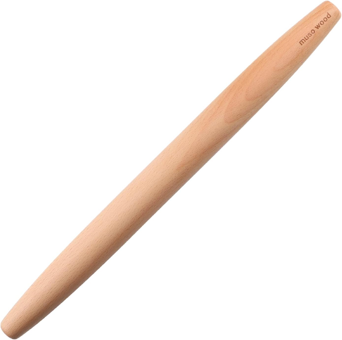 Muso Wood French Rolling Pin - Beech Wood Tapered Design for Baking | 15.75-Inch Size