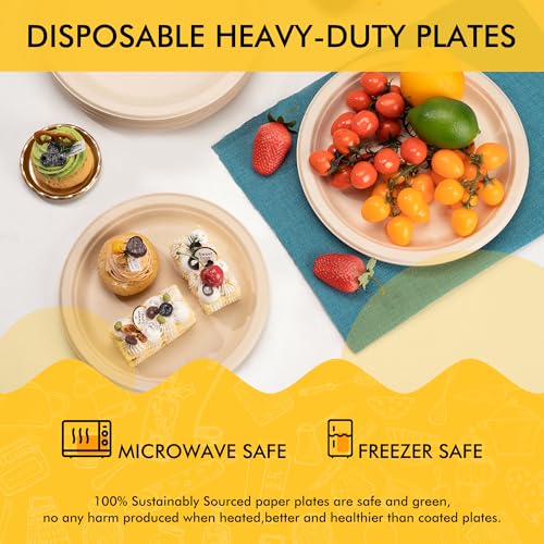 Brown Compostable Paper Plates 10 Inch - 150 Pack | Eco-Friendly Disposable Dinnerware