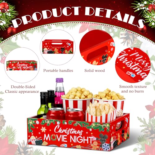 GlikCeil Christmas Movie Night Snack Tray with Handles - Festive Wooden Organizer