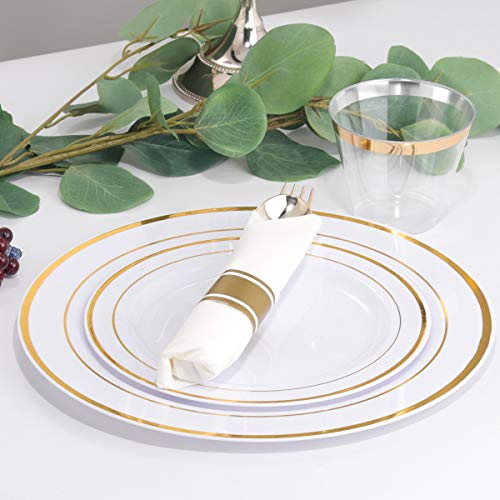 WELLIFE 210 Piece Gold Plastic Dinnerware Set, Include: 30 Dinner
