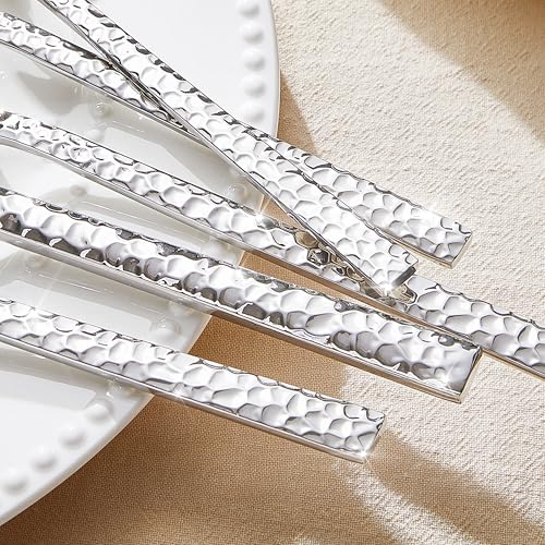 12-Piece Hammered Dinner Forks Set - 18/10 Stainless Steel, 8 Inch