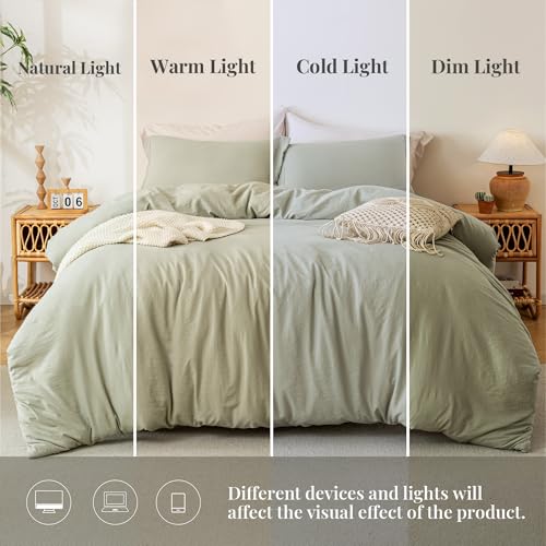 MILDLY King Ultra Soft Duvet Cover Set Mist Sage 3pcs No Comforter - Queen Size