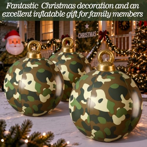 Jetec 24in Camouflage Christmas Inflatable Ball Ornament – Giant Outdoor Holiday Decor