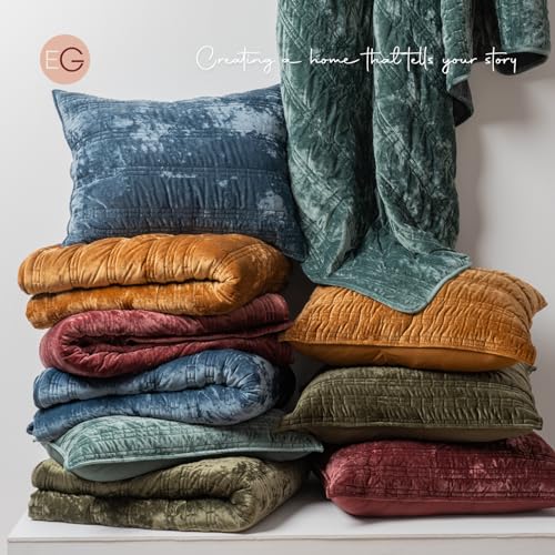 EverGrace King Size Velvet Quilt Set Olive Green Ruched Lightweight Bedding