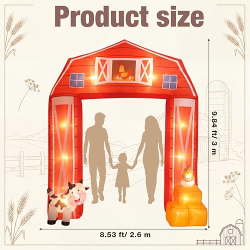 Farm Animals Inflatable Archway with LED Lights - 10ft Outdoor Party Decor - Farmhouse Theme, Waterproof & Easy Setup