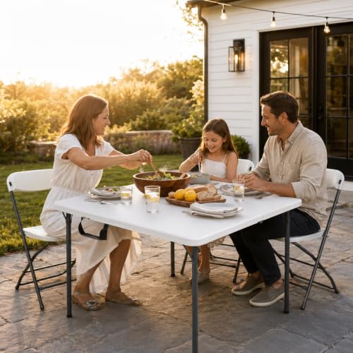 White 36-Inch Folding Table - Portable Square Plastic Event Table with Carrying Handle - Heavy Duty Indoor & Outdoor Use