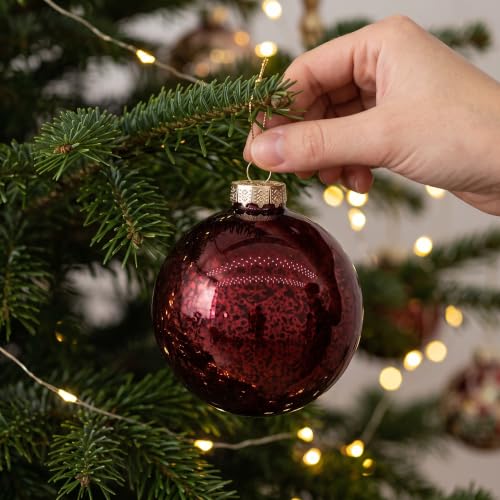 CRPQX Burgundy Mercury Glass Christmas Ornaments Set of 9 - Vintage Wine Red Hanging Baubles