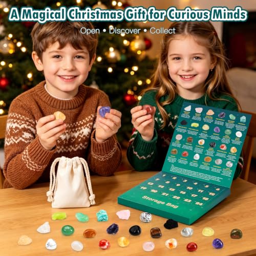 Crystal Advent Calendar 2026 for Kids - 24 Natural Gemstones & Minerals Gift
