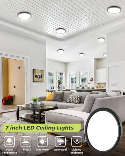 Black 7-Inch LED Flush Mount Ceiling Light 6 Pack - Dimmable 3000K-6500K