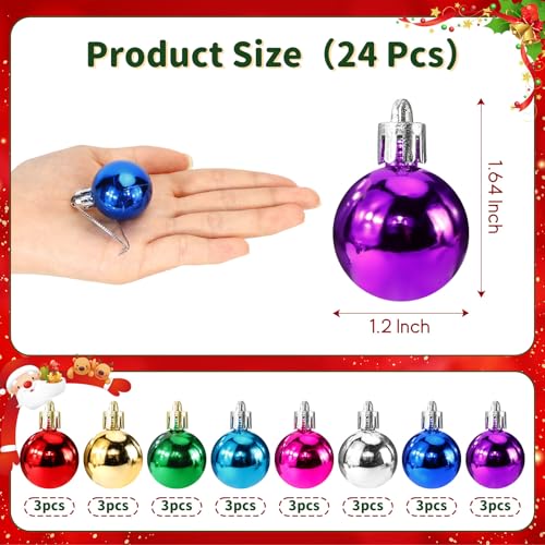 WATMTIN 24 Pcs 1.2 Inch Multicolor Glitter Christmas Mini Balls for Tree | Hanging Ornaments