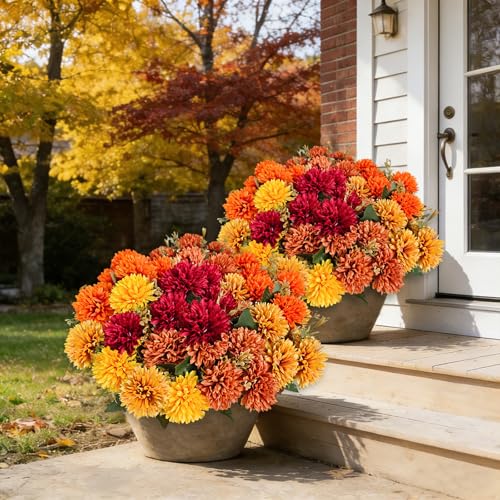 Artificial Mum Flowers Set - 20 Mixed Faux Fall Flowers for Outdoors & Garden Decor