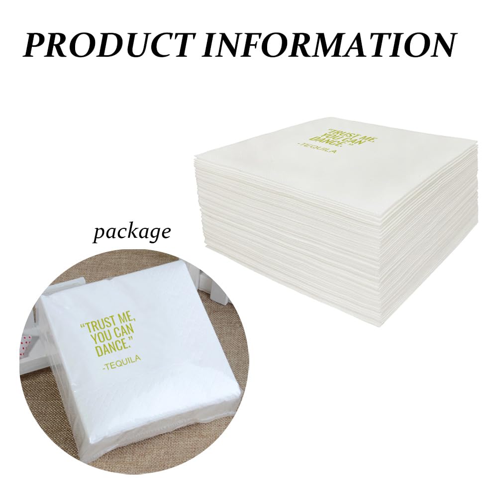 VOWFOO Funny Cocktail Napkins 100Pcs Trust Me You Can Dance Tequila Paper Disposable Party Napkins For Bachelorette Bridal Shower Birthday New Year's Eve Girls' Night Party 5 x 5 2-ply (Tequila)