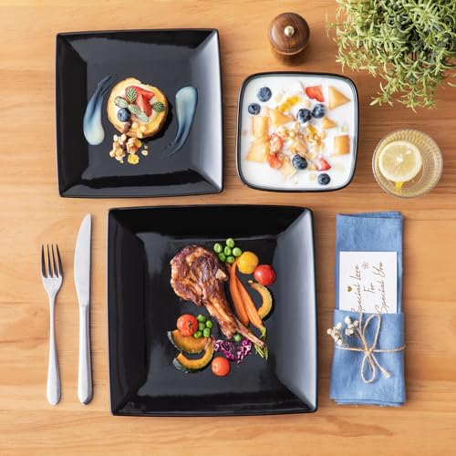 Vancasso Soho 12-Piece Black Square Dinnerware Set for 4 - Modern Stoneware Plates & Bowls