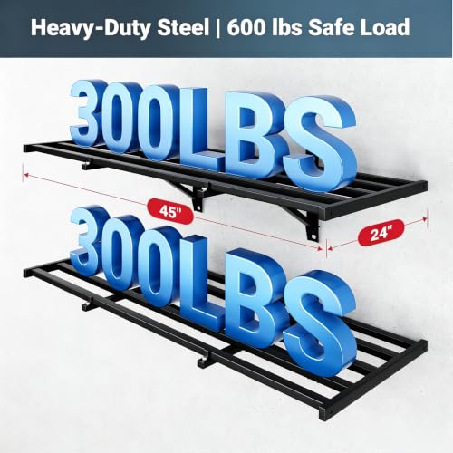 FLEXIMOUNTS 2 Pack 2x4ft Garage Wall Shelving Heavy Duty Steel with 8 Hooks