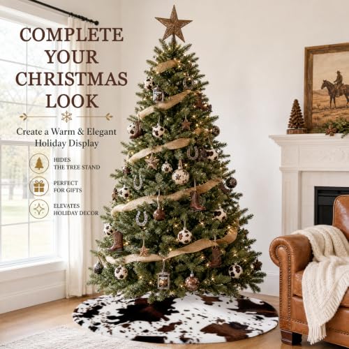 48 Inch Faux Fur Christmas Tree Skirt Black Cow Xmas Decoration for Holiday Decor