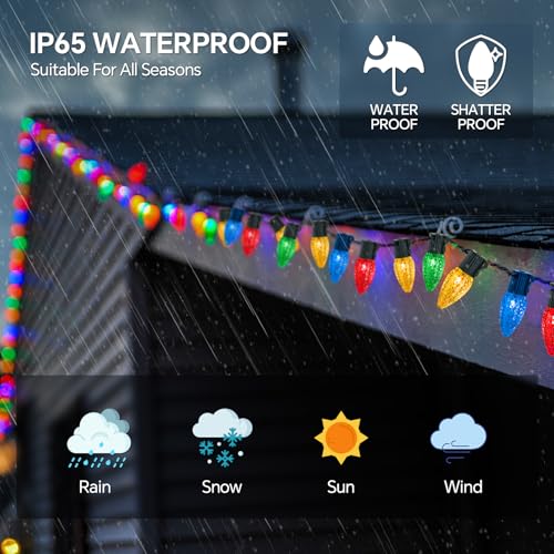 FANCILLUMA 132FT RGB Color Changing Smart C9 Christmas Lights Outdoor - Connectable, App & Remote Control