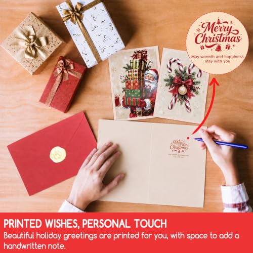 Retro Christmas Greeting Cards Set of 16 Vintage Oil Painting Style - Holiday Holiday Cards with Envelopes & Stickers - Tlenpo Retro Christmas / 16