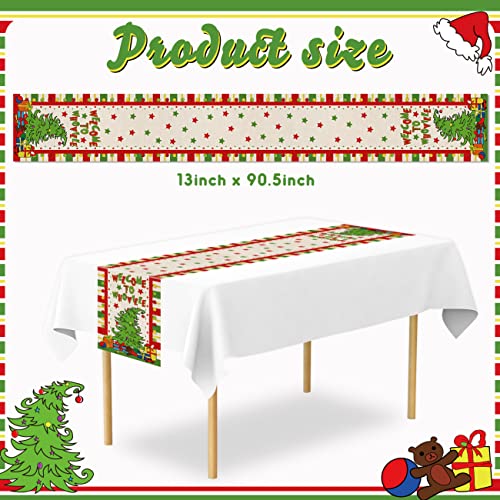 Christmas Table Runner 90 Inchs Christmas Cotton Linen Table Runner Seasonal Winter Christmas Holiday Kitchen Dining Table Decoration for Home Party Decor 13"x 90"