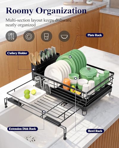 Kitsure Adjustable Over Sink Dish Drying Rack Black 15.6''-25.2'' Extendable