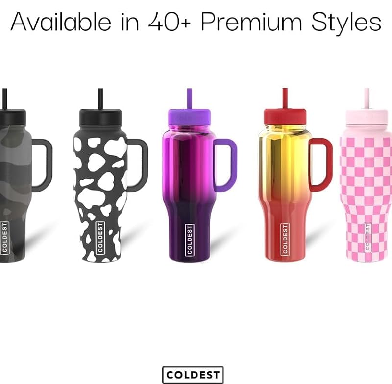 The Coldest Water 46 oz Leak-Proof Insulated Tumbler with Handle & 3 Lids - Stealth Black