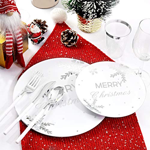 Silver Merry Christmas Snowflake Disposable Plates Pack of 2 | Elegant Holiday Tableware