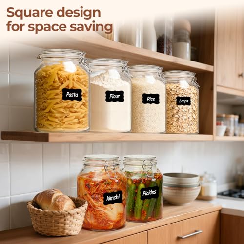 ComSaf Large Glass Jars with Airtight Lids 138 oz (1.1 Gallon) - 2 Pack, Wide Mouth