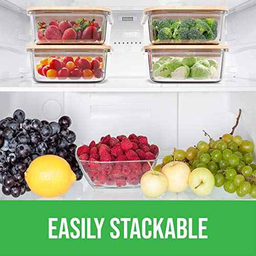 36 oz Glass Food Storage Containers with Bamboo Lids - 4 Pack Eco-Friendly Airtight Meal Prep