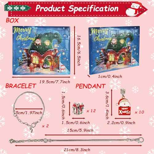 Christmas Advent Calendar Bracelets,Charm Braceket Making Kit for Girls 24 Days Xmas Valentine's Day Countdown Gift with DIY Jewelry for Girls Teens Women