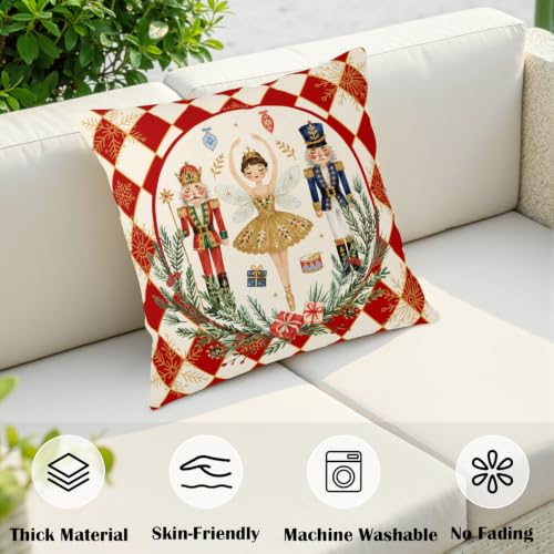 Kwlegh 18x18 Christmas Pillow Covers 2 Pack Nutcracker Diamond Grid