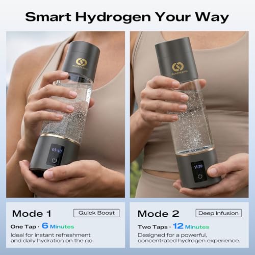 PUREPEBRIX Grey 10 OZ Hydrogen Water Bottle Generator - Lab-Verified Up to 7560 PPB