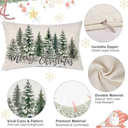 AKIT Merry Christmas Pillow Covers 12 x 20 Inch Trees Throw Pillow Cover Decorative Rectangle Pillow Cover Winter Holiday Cushion Case for Couch Bed Sofa