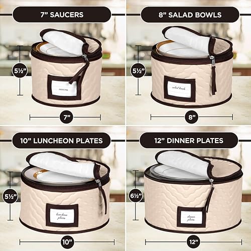 Beige 5-Piece China Storage Container Set Quilted Dinnerware Organizer