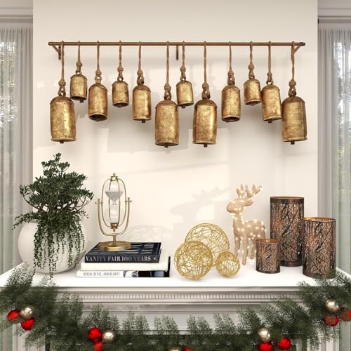 Vintage Rustic Cow Bells Set of 12 - Handmade Brass Christmas & Holiday Decor