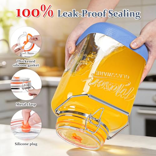 1.5 Gallon Fermentation Jar with Leak-Proof Sealing Kit for Sourdough and Pickling - Includes Handles, Airlocks, & Silicone Base