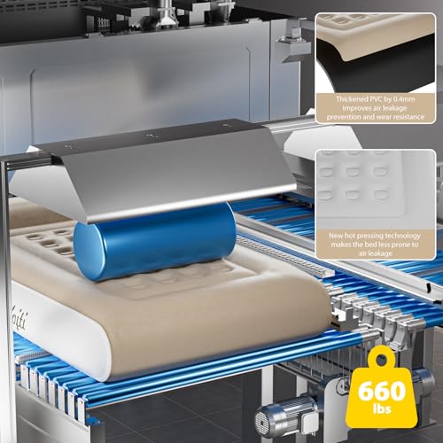 Queen Air Mattress with Built-In Pump - Khaki & White, 16-inch, Supportive & Durable
