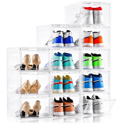 XLarge Clear Shoe Storage Box - Stackable Drop Front Organizer for Sneakers US12