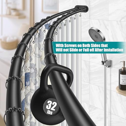 Anndason 42-72 Inch Black Double Curved Wall-Mounted Shower Curtain Rod - Adjustable Bathroom Space Saver